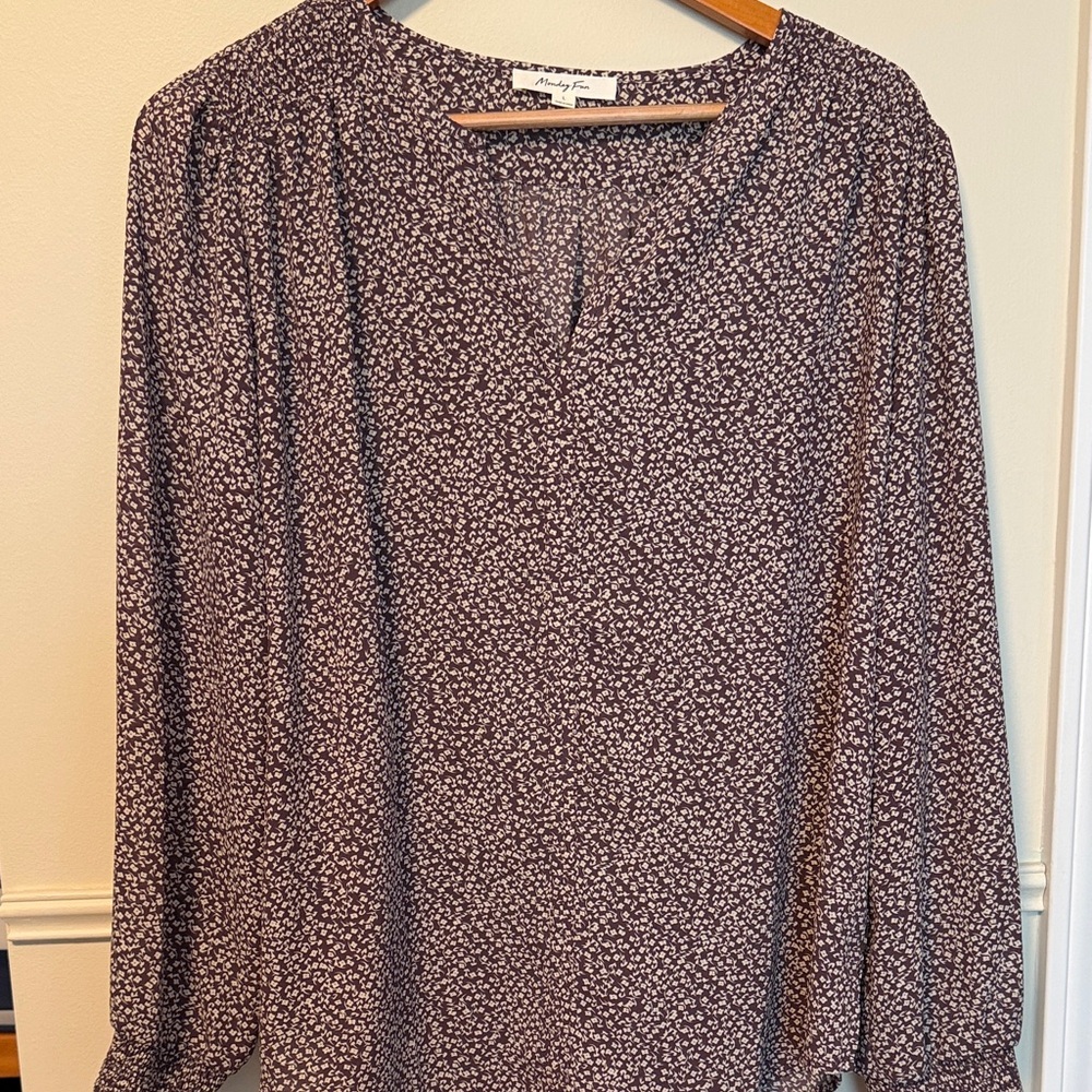 Dusty Purple Floral V-Neck Long-Sleeve Blouse